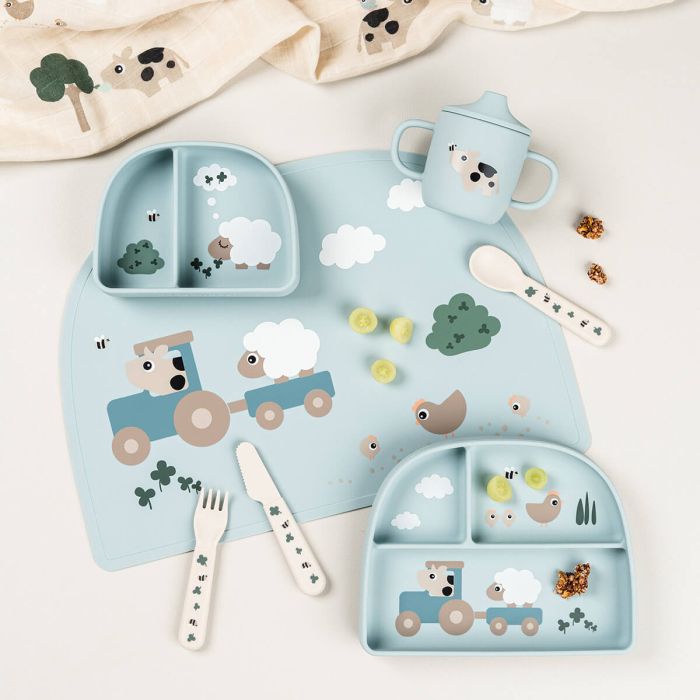 Done By Deer Silikon Spisebrikke, Tiny Farm Blue