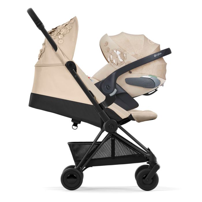 Cybex Coya, Matt Black, Flowers Beige, Barnevogn
