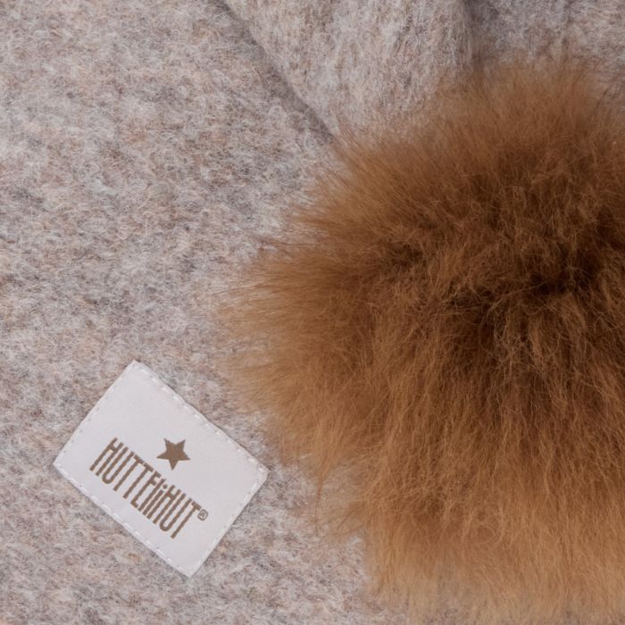 Huttelihut Balaclava Wool Alpaca Pompoms, Camel Melange
