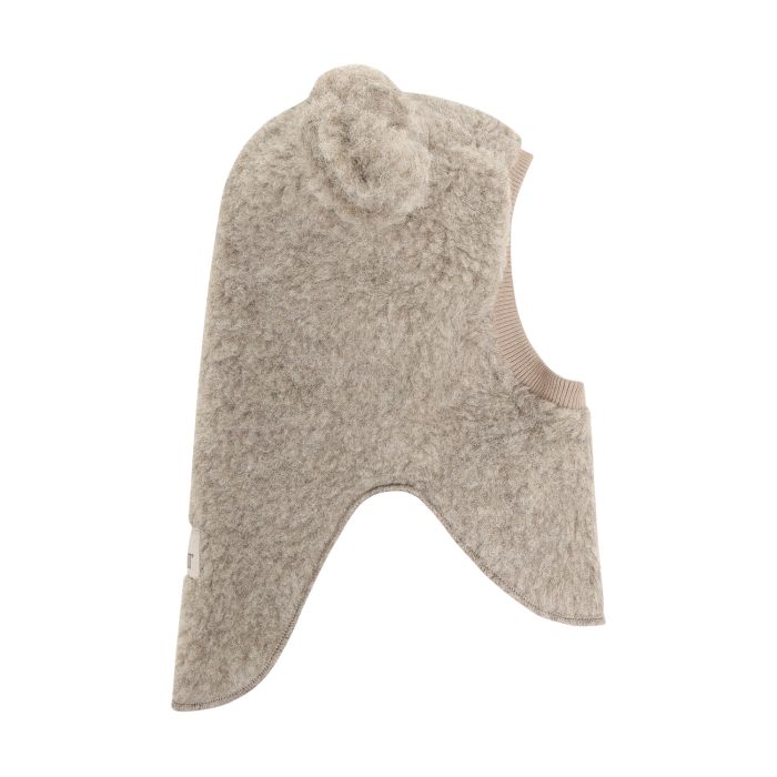Huttelihut Balaclava m/ører, Ull Teddy, Camel Melange