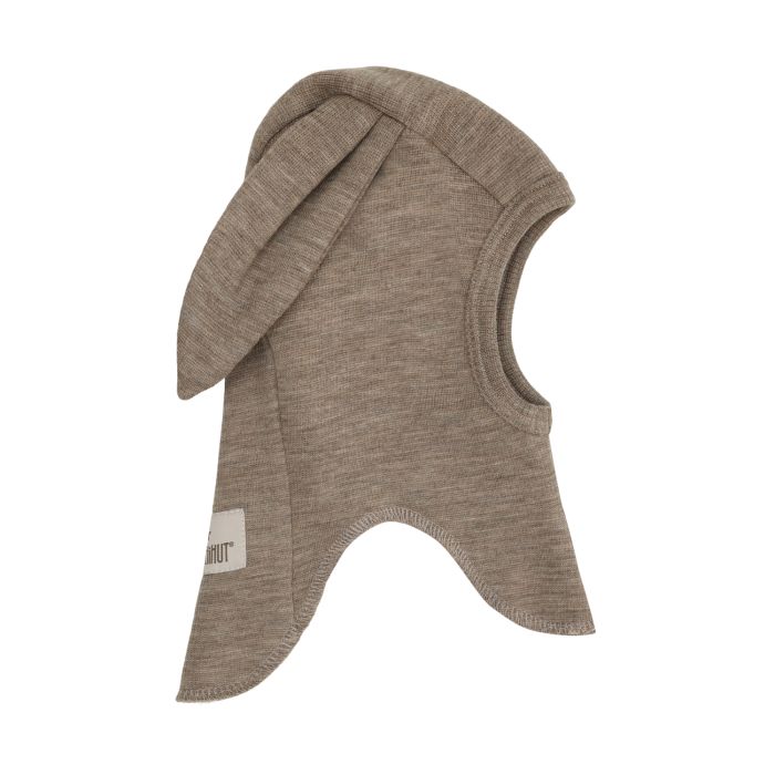 Huttelihut Balaclava m/ører, Ull Rib, Savannah Melange