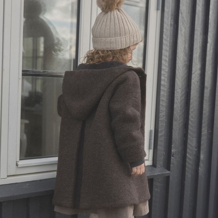 Jakke, Huttelihut, Hood Wool w. Lining, Dark Brown Melange
