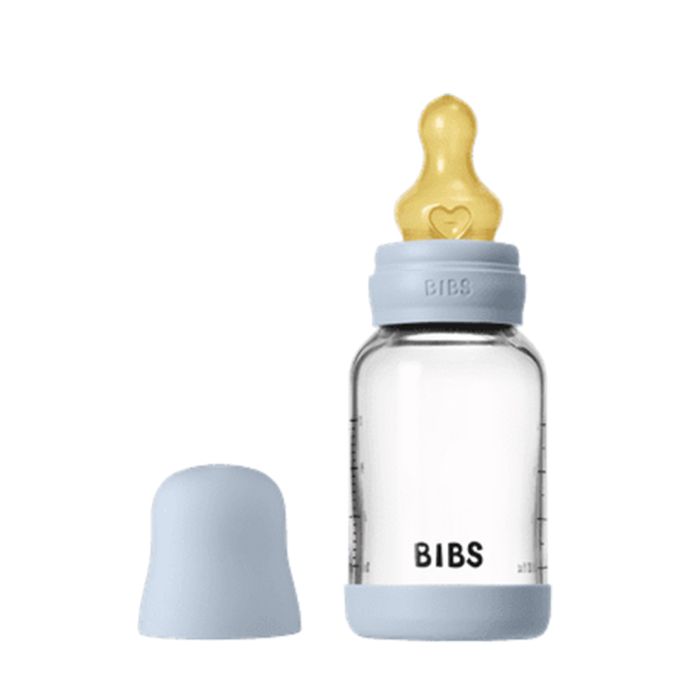 BIBS Glassflaske, Latex, 120 ml, Slow Flow, Baby Blue