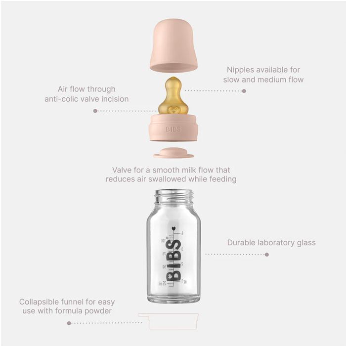 Glassflaske, BIBS, Latex, 225ml, Blush