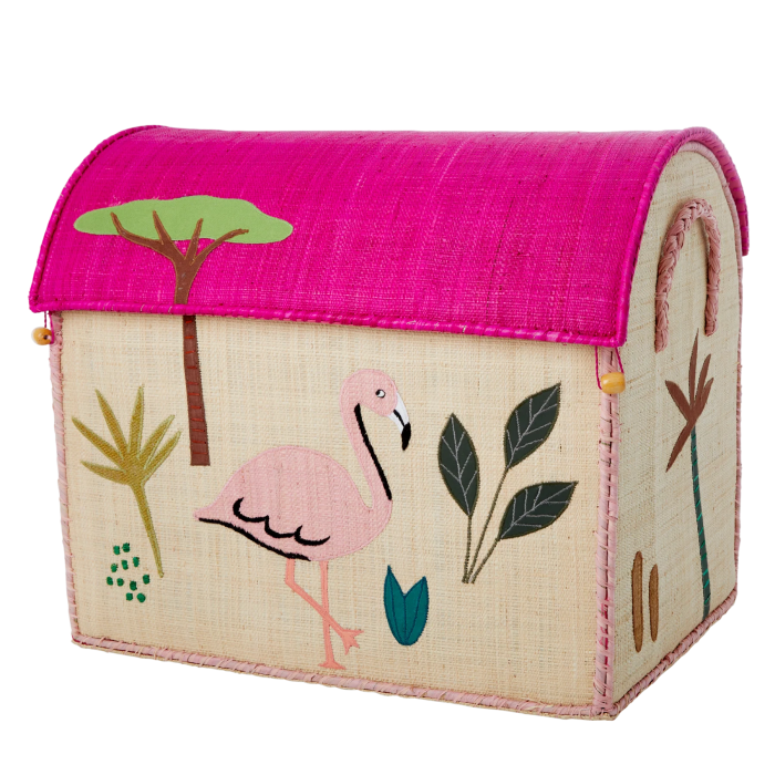 Oppbevaringshus, Jungelmotiv i rosa (sett med 3), Rice