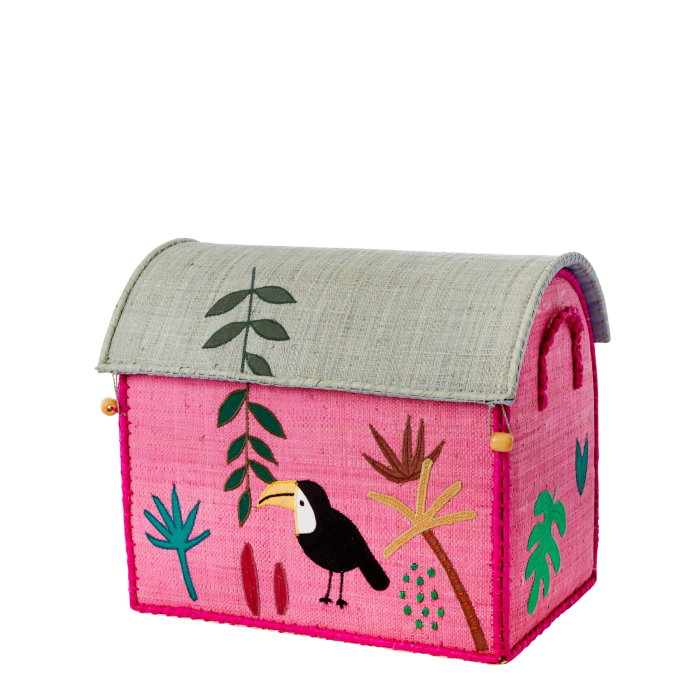 Oppbevaringshus, Jungelmotiv i rosa (sett med 3), Rice