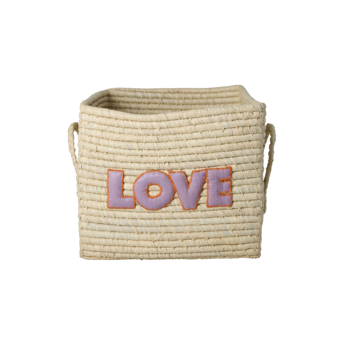 Firkantet kurv med stort "Love" broderi, Stor, Rice