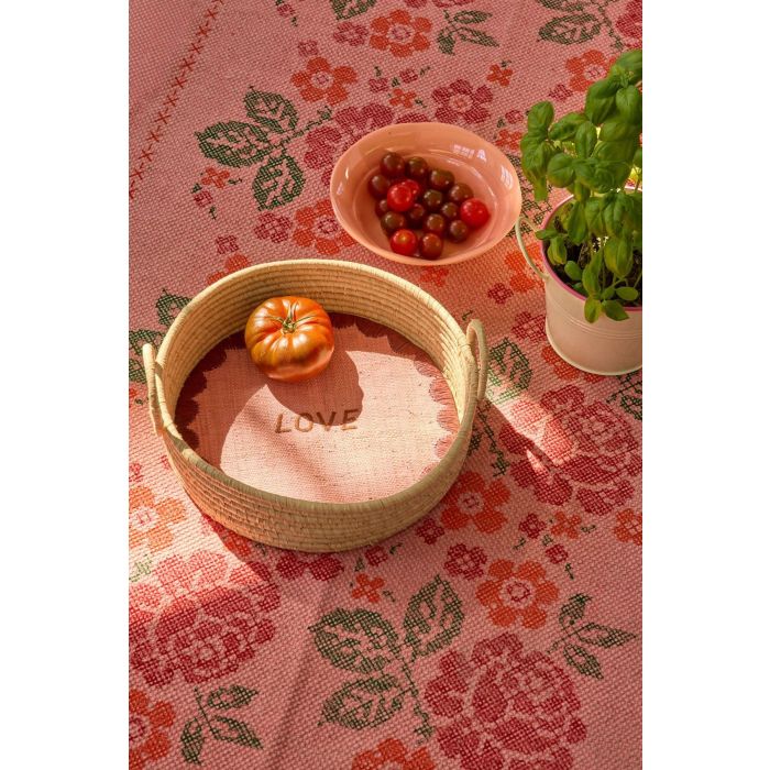 Brødkurv i raffia, Love print, Natural, Rice