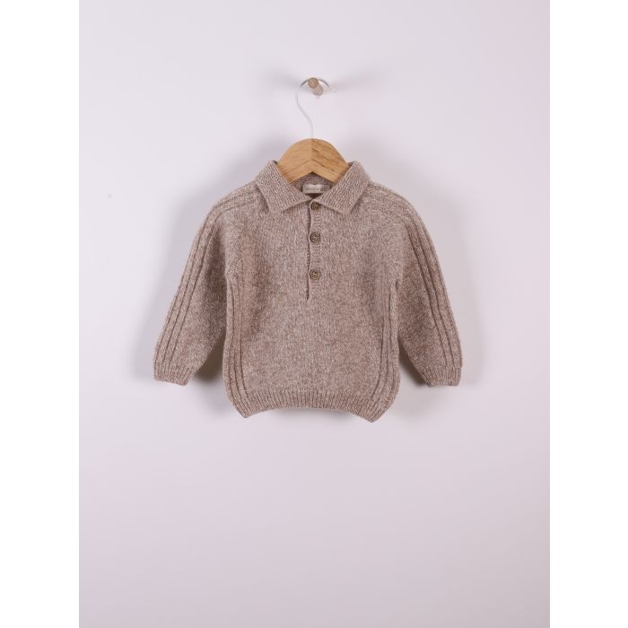 Wedoble Genser m/knepp, Merinoull, Mørk Beige