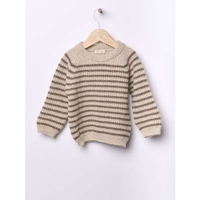 Wedoble Genser, Merinoull, Stripet, Beige/Brun