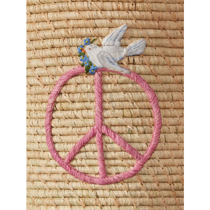 Raffia kurv med rosa "Peace" motiv, Rice