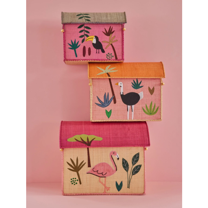 Oppbevaringshus, Jungelmotiv i rosa (sett med 3), Rice