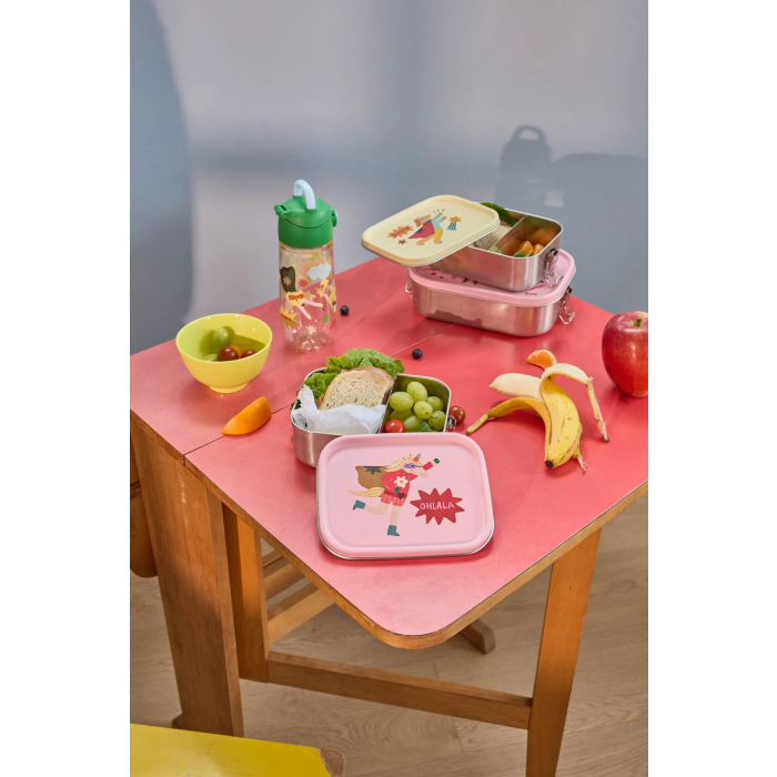 Matboks i rustfritt stål med rosa "Hero" print, Liten, Rice