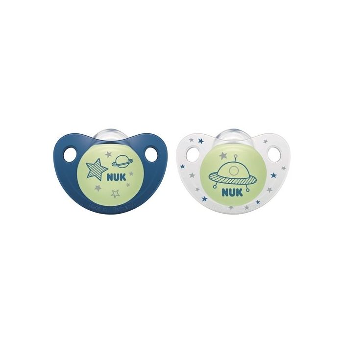 NUK Smokk,Pacifier Night/Day,  Blue/White  2pk, 0-6 mnd