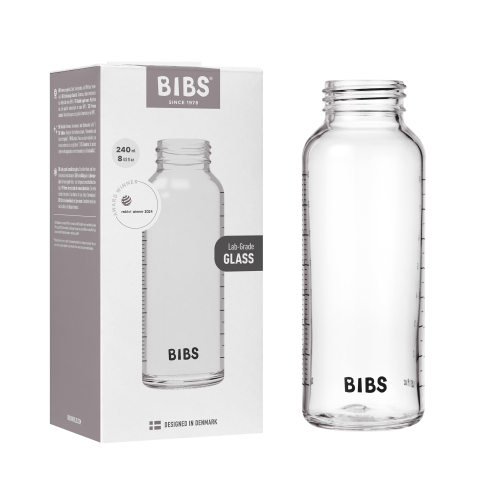 BIBS Glassflaske u/lokk, 240 ml