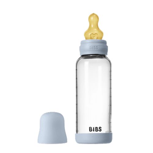 BIBS Glassflaske, Latex, 240 ml, Medium Flow, Baby Blue