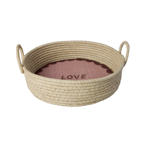 Brødkurv i raffia, Love print, Natural, Rice