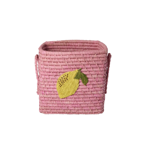 Firkantet rosa kurv med stort sitronbroderi, Liten, Rice