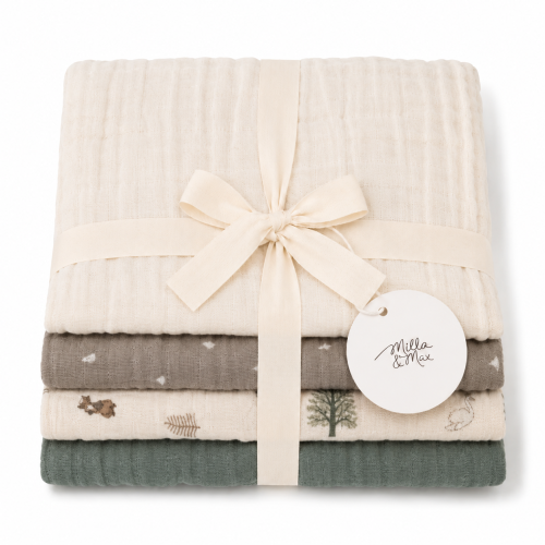 Muslin Gasskluter, Milla & Max, Forest, 4pk