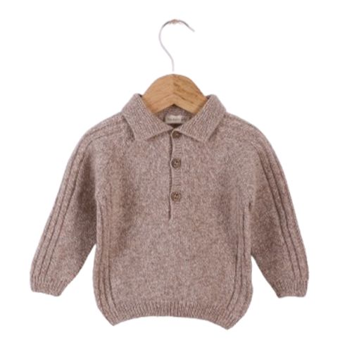 Wedoble Genser m/knepp, Merinoull, Mørk Beige