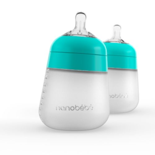 Silikontåteflaske (myk), Nanobébé, Flexy, Turkis, 270 ml, 2 pk