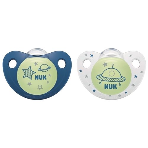NUK Smokk,Pacifier Night/Day,  Blue/White  2pk, 0-6 mnd