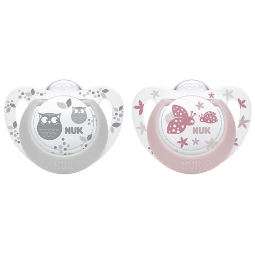 NUK Smokk, Pacifier Genius Grey/Rose 2pk, 0-6 mnd