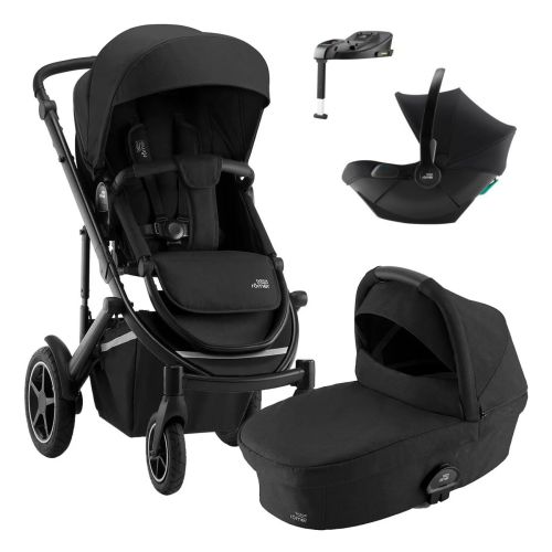 Barnevognpakke Komplett, Britax, Smile 4, Space Black, inkl. liggedel + Baby-Safe Core og Base