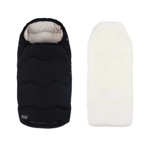 Voksi Urban Vognpose, Black Cream + Aluna Lammeskinn til Vogn, Hvit