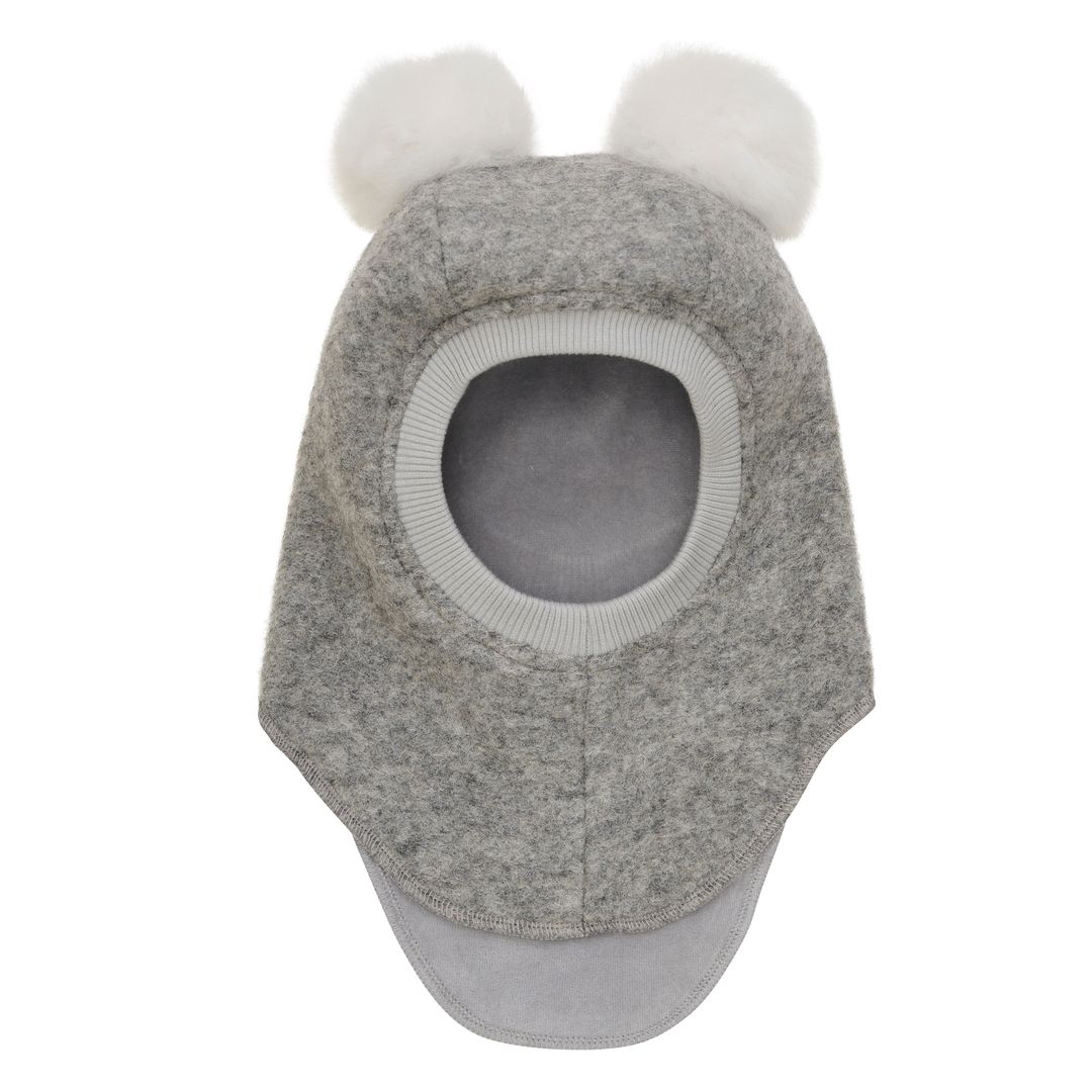 Huttelihut Balaclava Ull/Alpaca Pompoms,, Medium Grey Melange