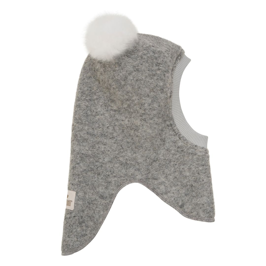 Huttelihut Balaclava Ull/Alpaca Pompoms,, Medium Grey Melange