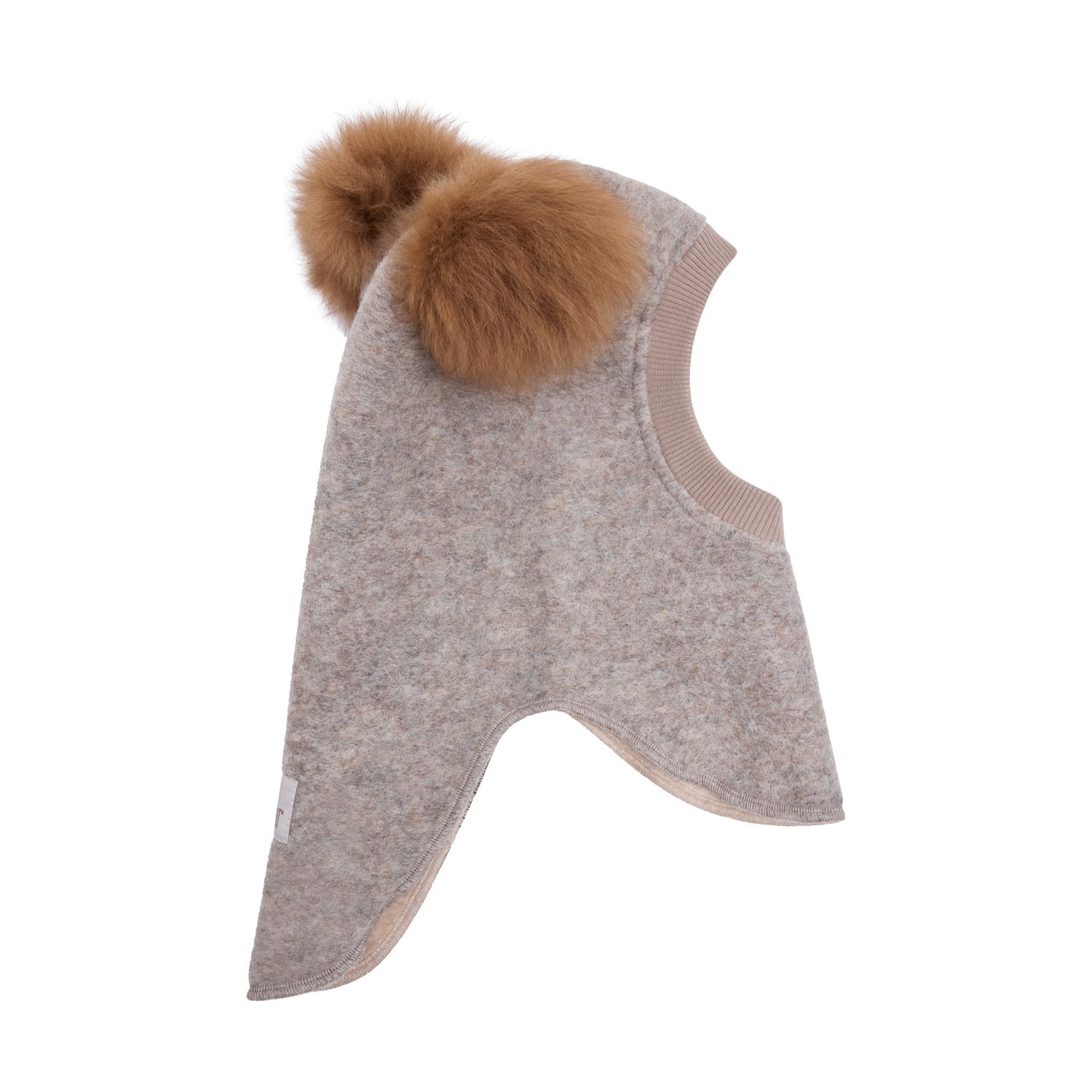 Huttelihut Balaclava Wool Alpaca Pompoms, Camel Melange
