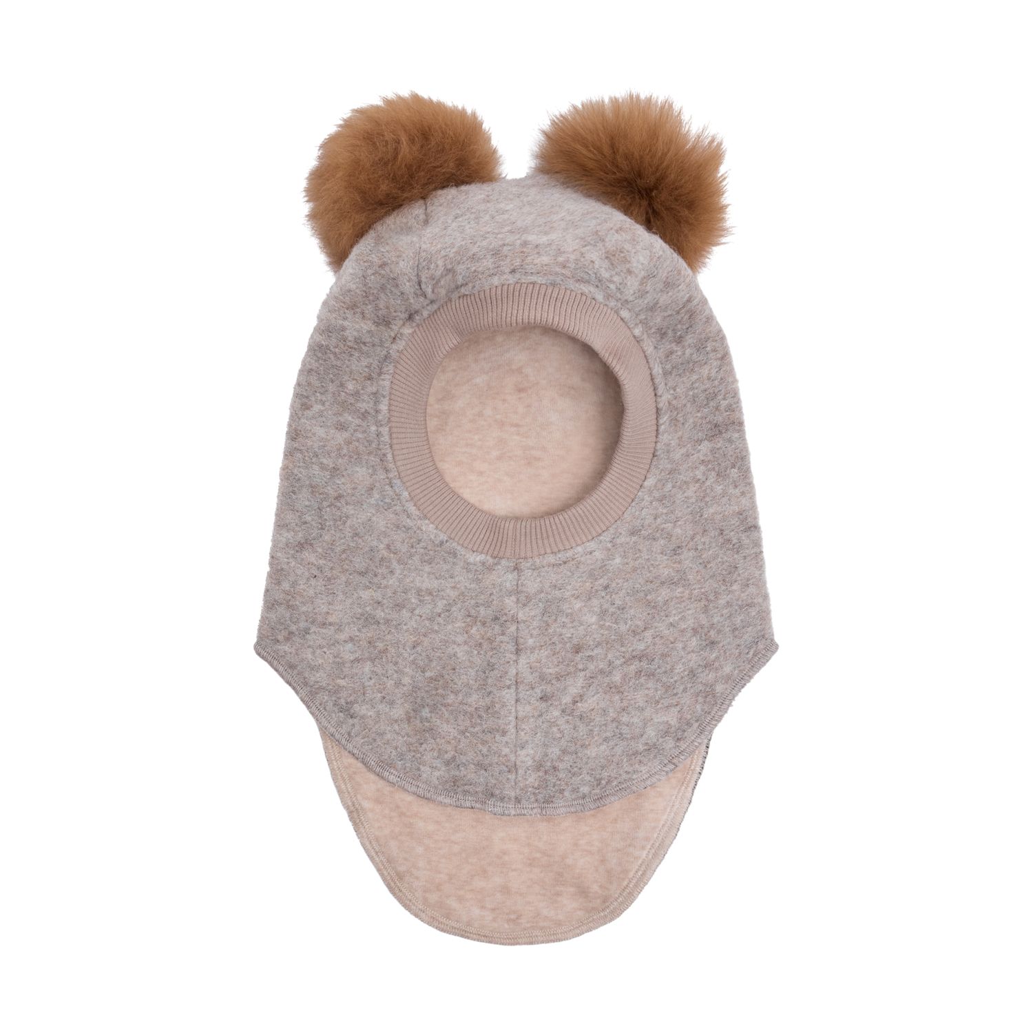Huttelihut Balaclava Wool Alpaca Pompoms, Camel Melange