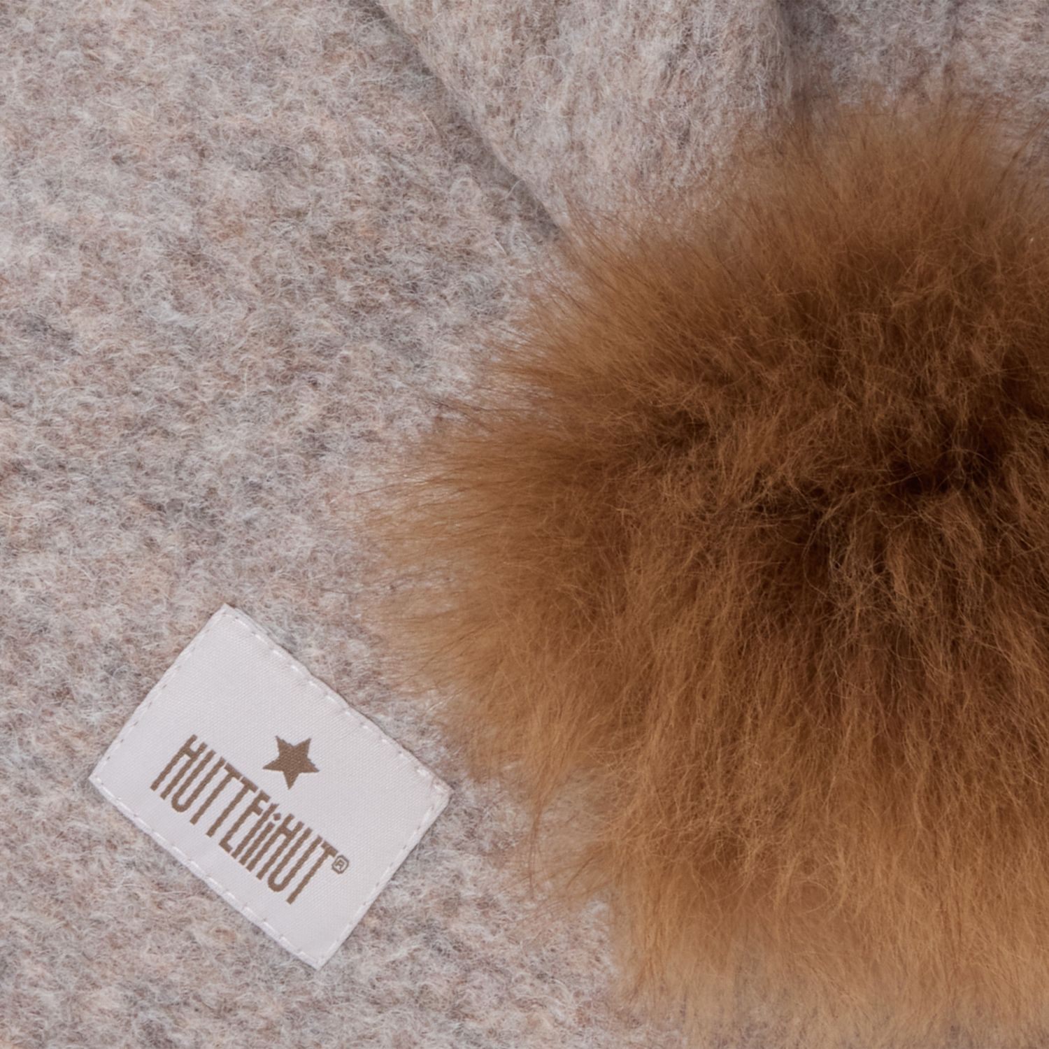 Huttelihut Balaclava Wool Alpaca Pompoms, Camel Melange