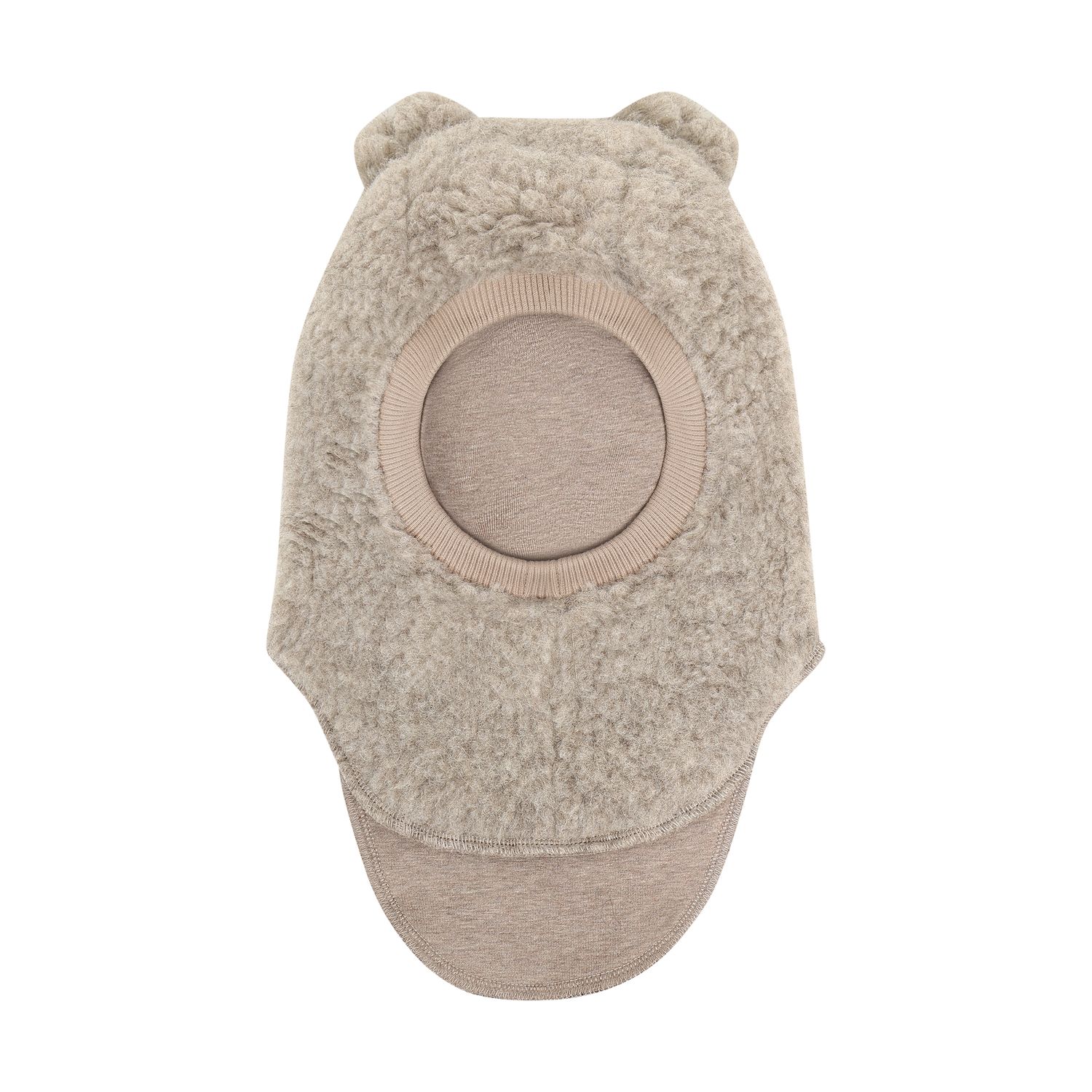 Huttelihut Balaclava m/ører, Ull Teddy, Camel Melange
