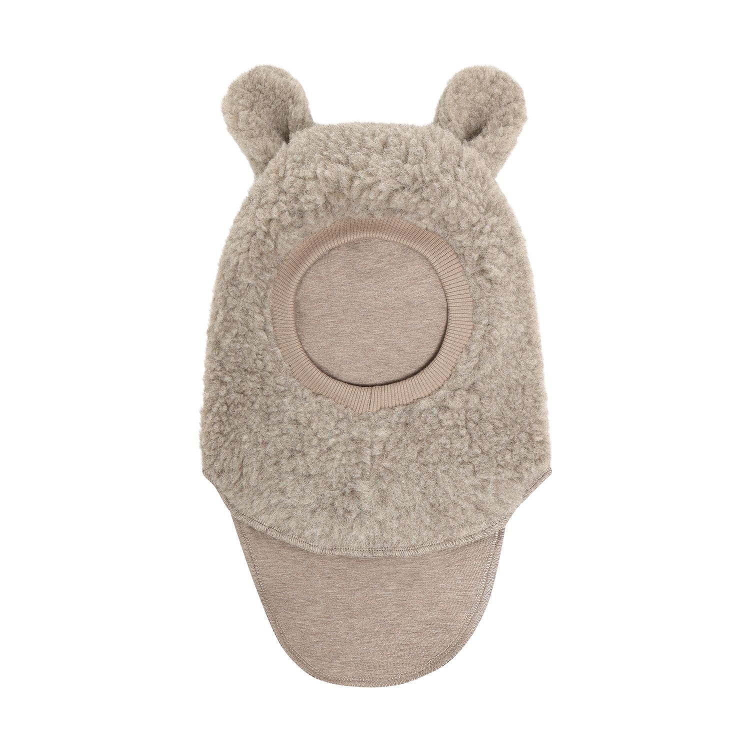 Huttelihut Balaclava m/ører, Ull Teddy, Brown/Camel M
