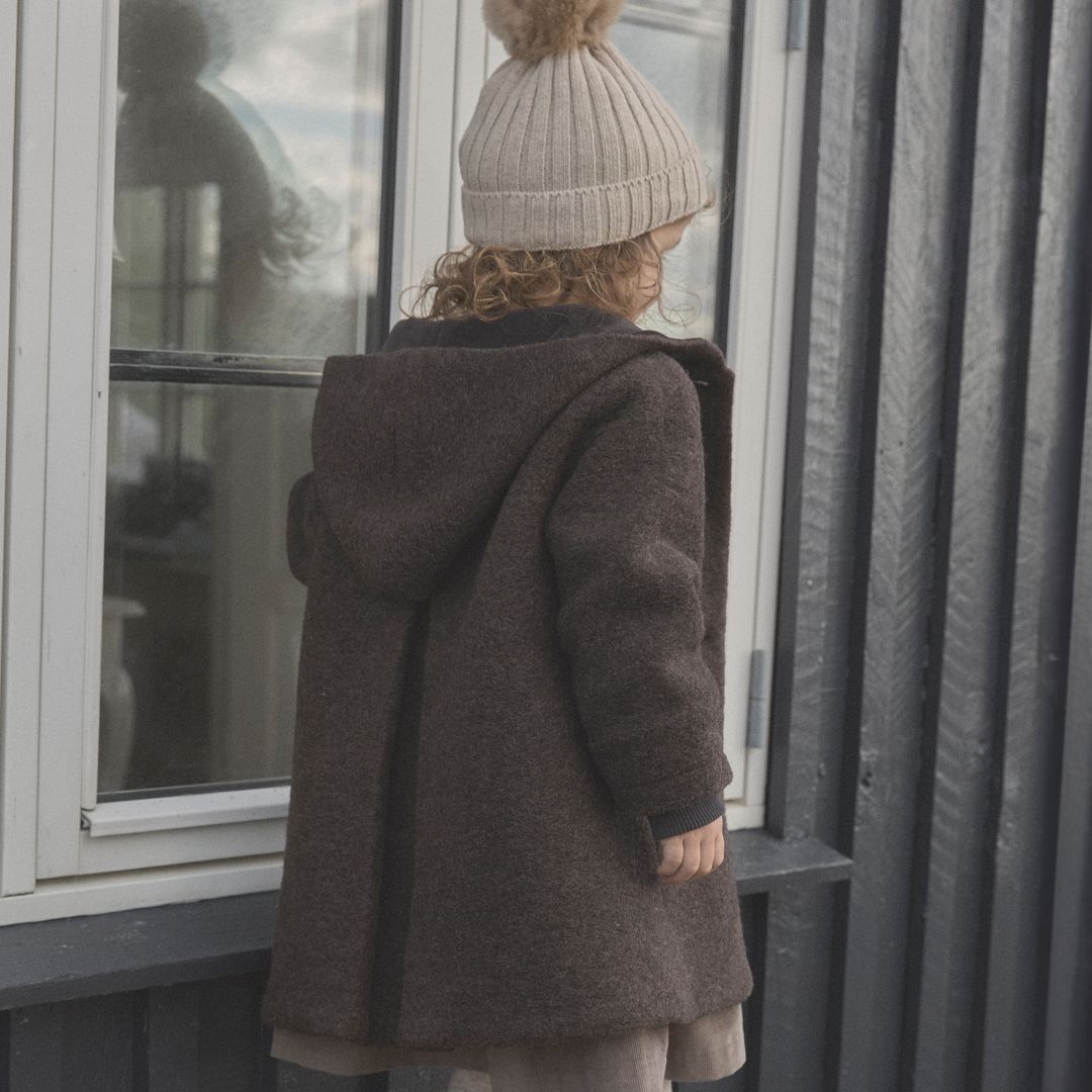 Jakke, Huttelihut, Hood Wool w. Lining, Dark Brown Melange