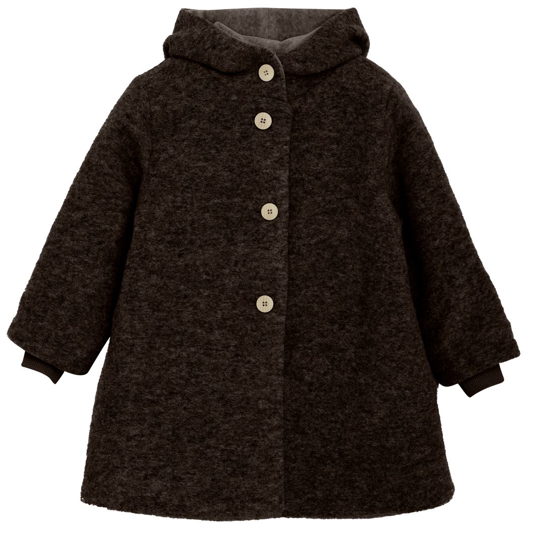 Jakke, Huttelihut, Hood Wool w. Lining, Dark Brown Melange