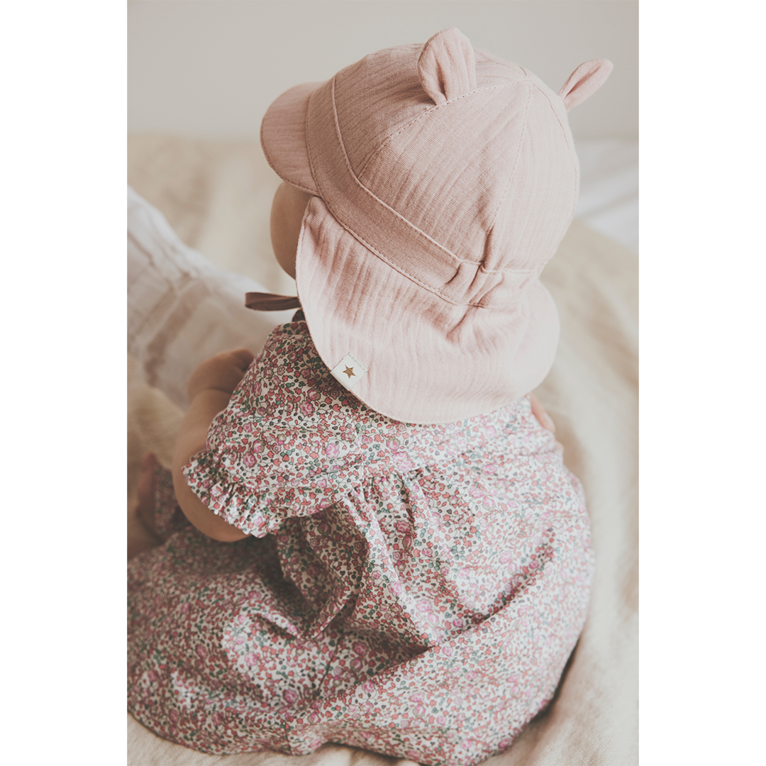 Huttelihut Sommerlue m/ører Muslin, Pale Mauve