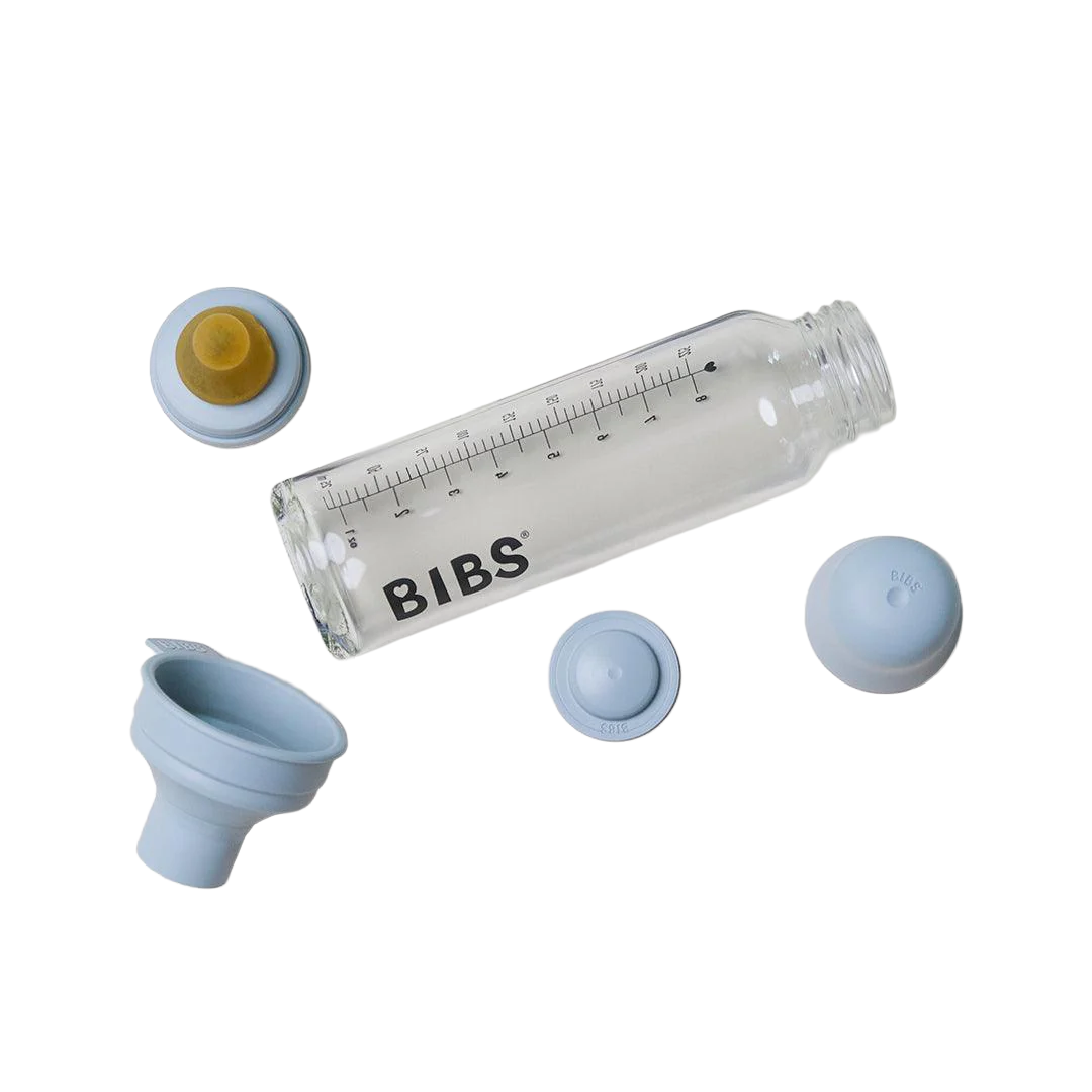 BIBS Glassflaske, Latex 225ml Baby Blue