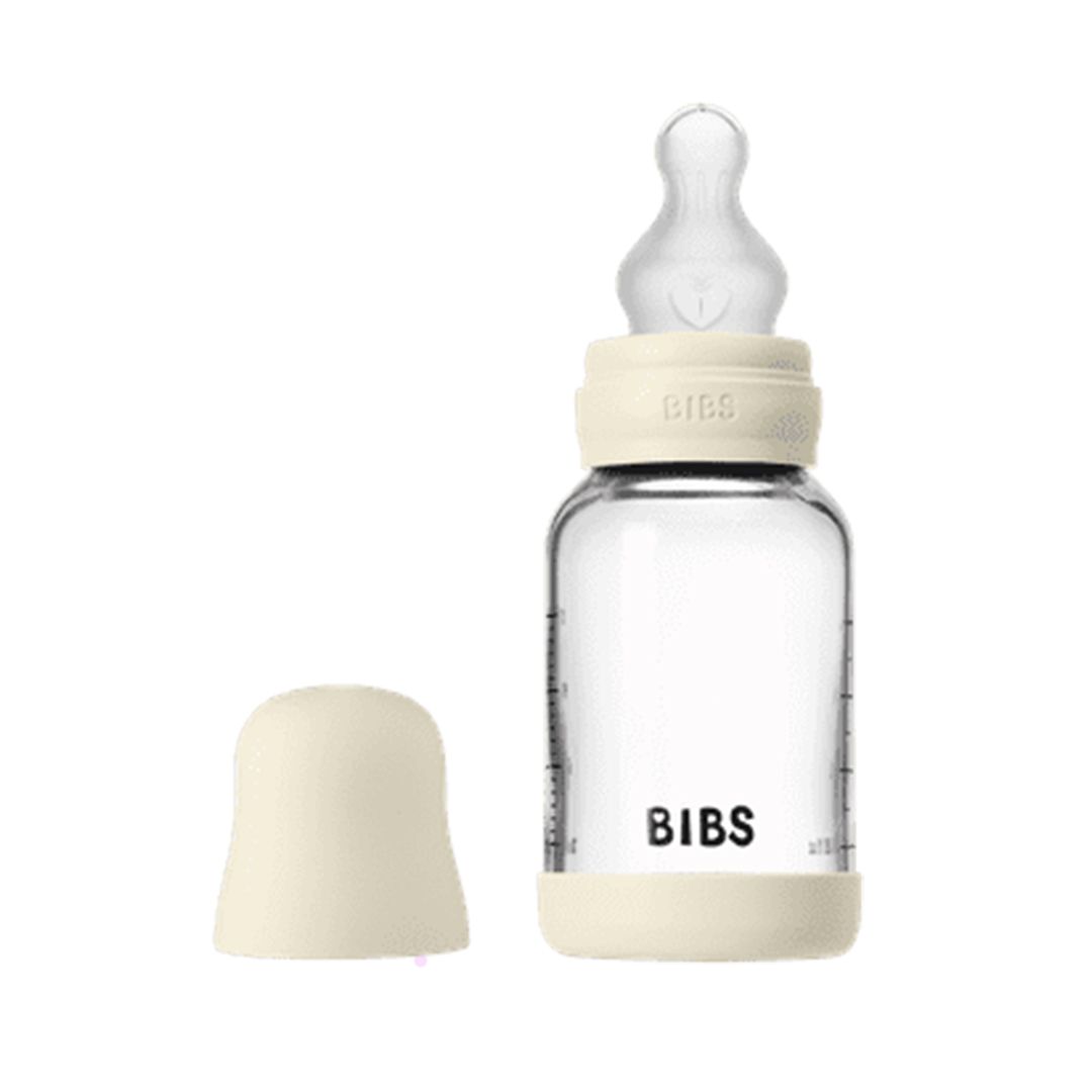 BIBS Glassflaske, Silikon, 120 ml, Slow Flow, Ivory