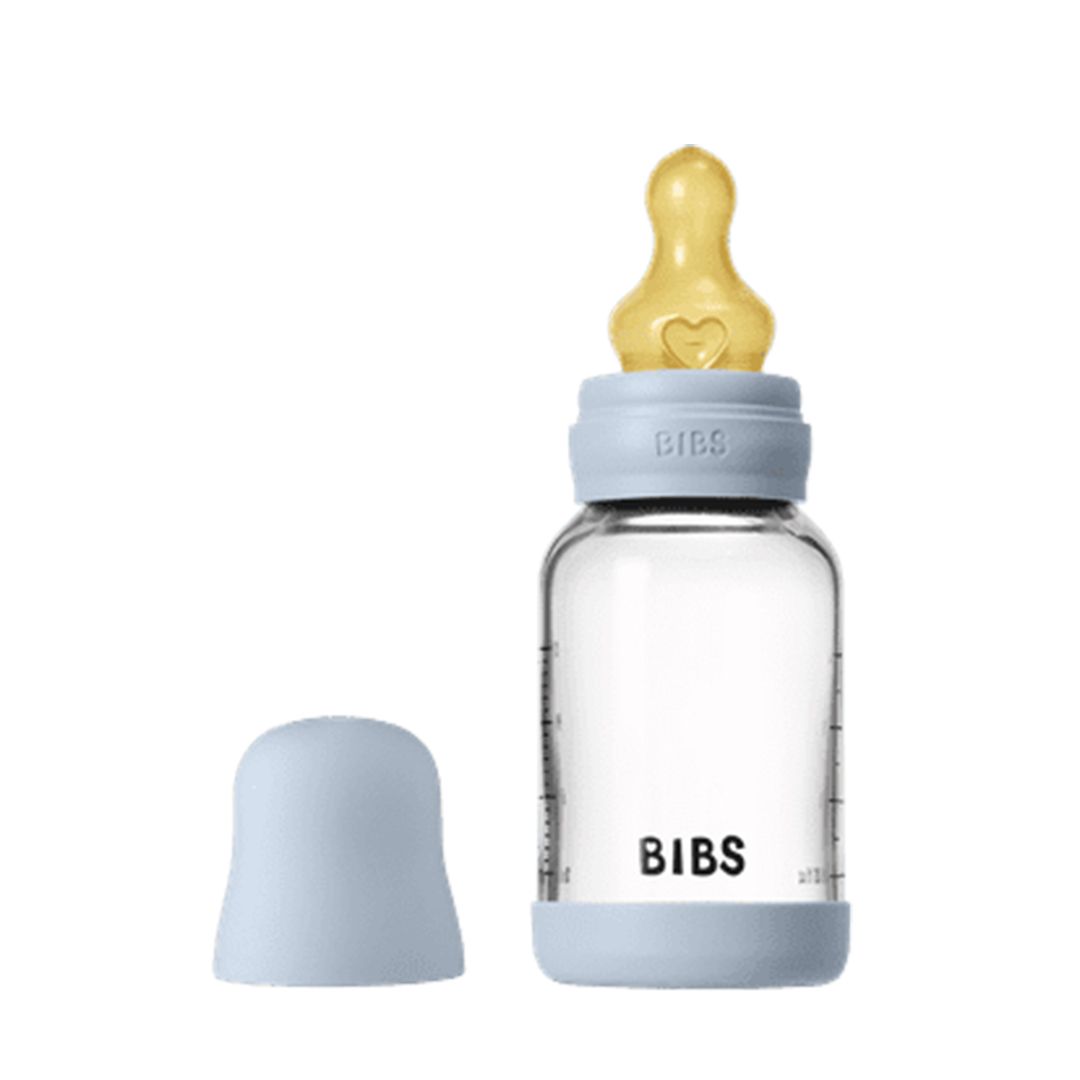 BIBS Glassflaske, Latex, 120 ml, Slow Flow, Baby Blue