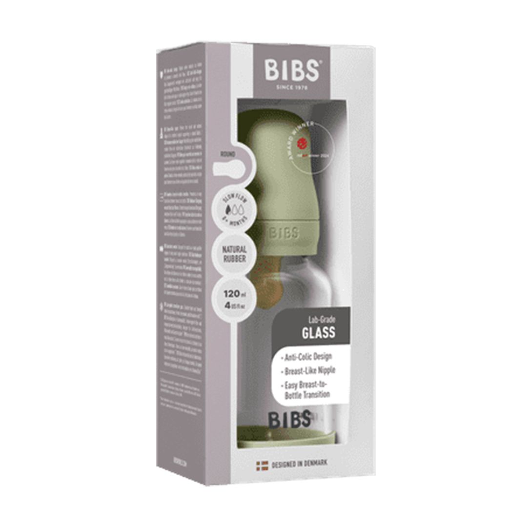 BIBS Glassflaske, Latex, 120 ml, Slow Flow, Sage