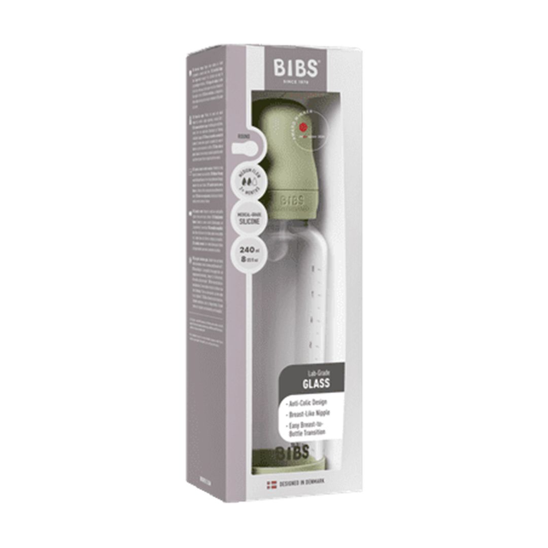 BIBS Glassflaske, Silikon, 240 ml, Medium Flow, Sage
