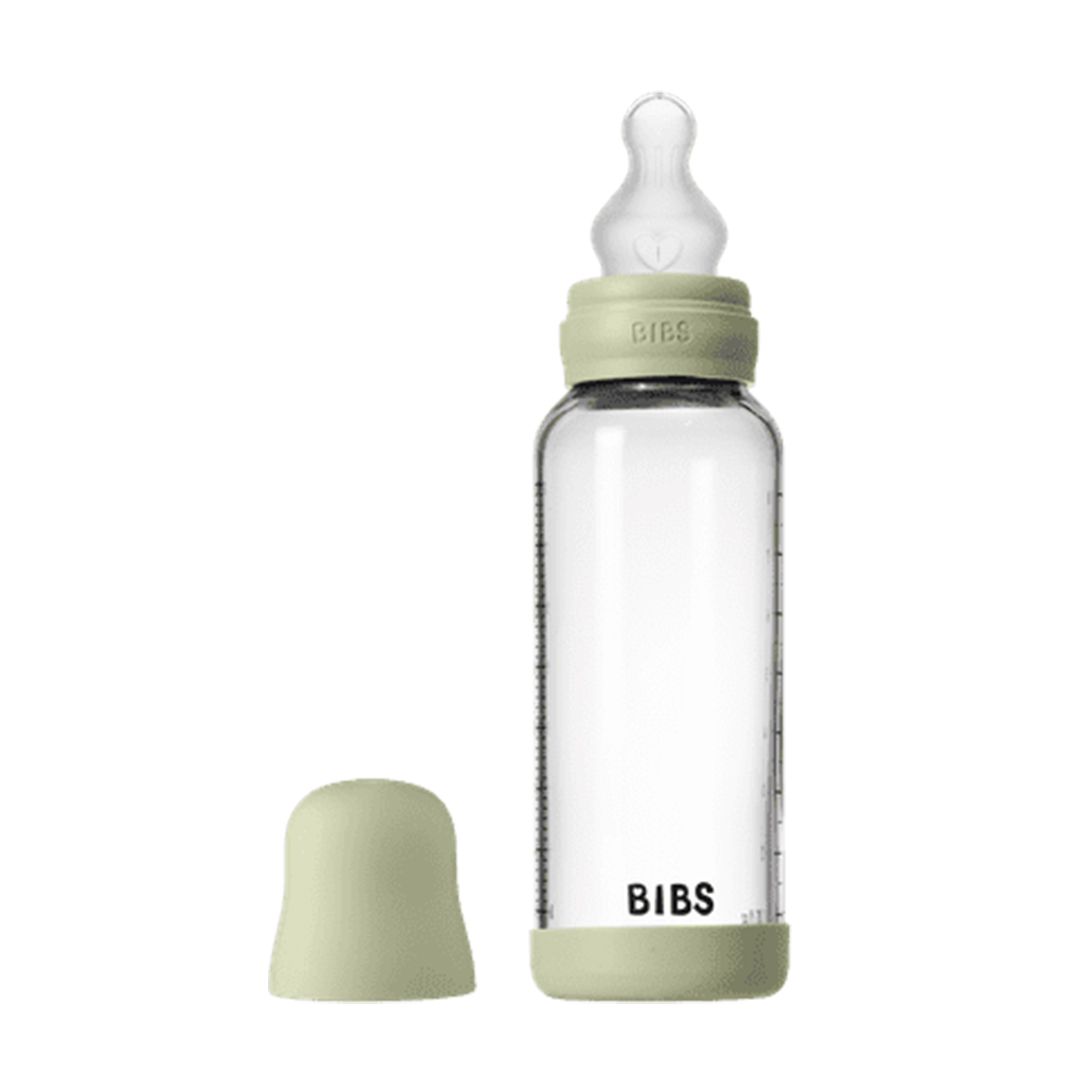 BIBS Glassflaske, Silikon, 240 ml, Medium Flow, Sage