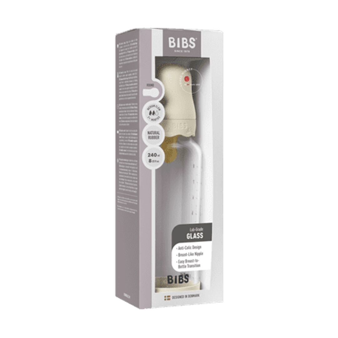 BIBS Glassflaske, Boheme, Latex, 240 ml, Medium Flow, Ivory