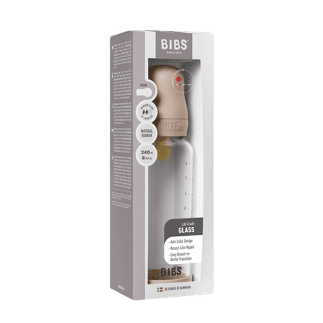 BIBS Glassflaske, Latex, 240 ml, Medium Flow, Blush