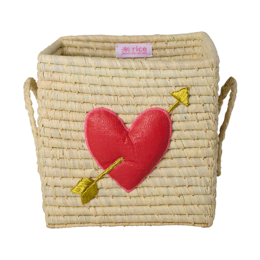 Rice Firkantet Kurv I Raffia, Heart