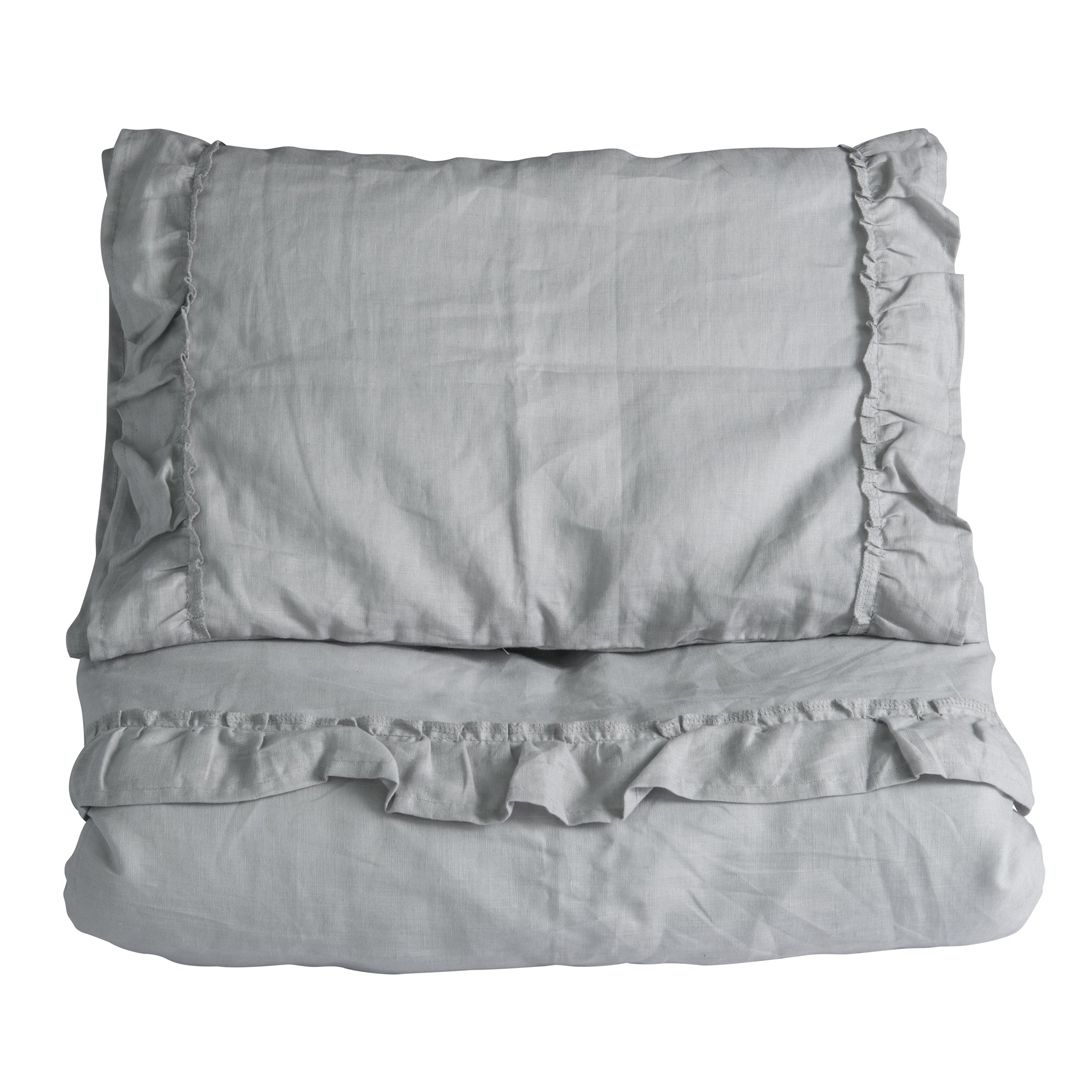 Sengesett, NG Baby, Lin Ruffle, Grey, 65x80/35x40cm