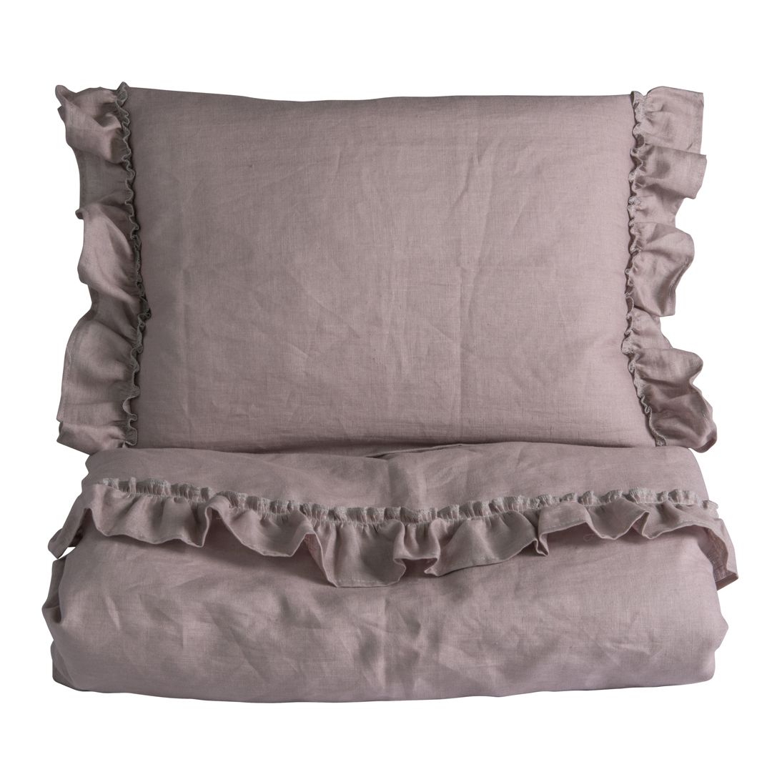 Sengesett, NG Baby, Lin Ruffle, Dusty Pink, 65x80/35x40cm